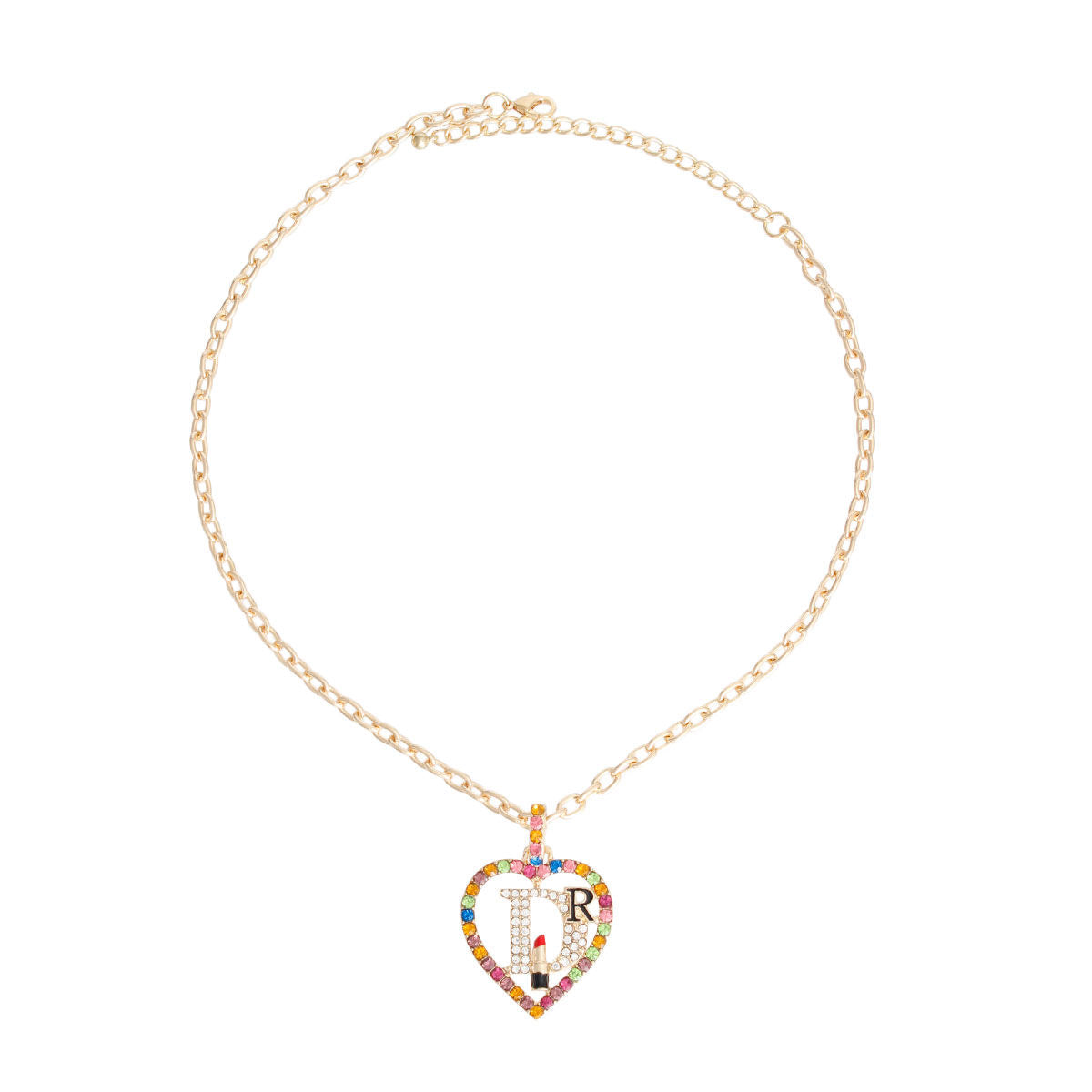 Rhinestone Heart Pendant Necklace – Gold-Tone Chain Necklace for Women