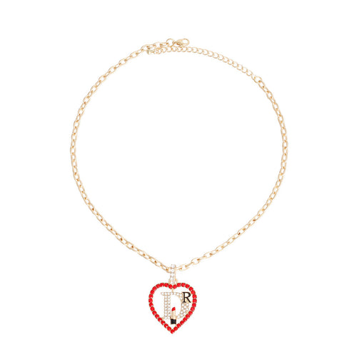 Red Rhinestone Heart Pendant Necklace – Gold-Tone Chain Necklace for Women