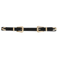 Full black rhinestone double buckle western belt coiled on white background showing both gold metal western buckles with pointed arrow tip hardware, micro black crystal stone coverage across black vegan leather base, black suede-like underside visible