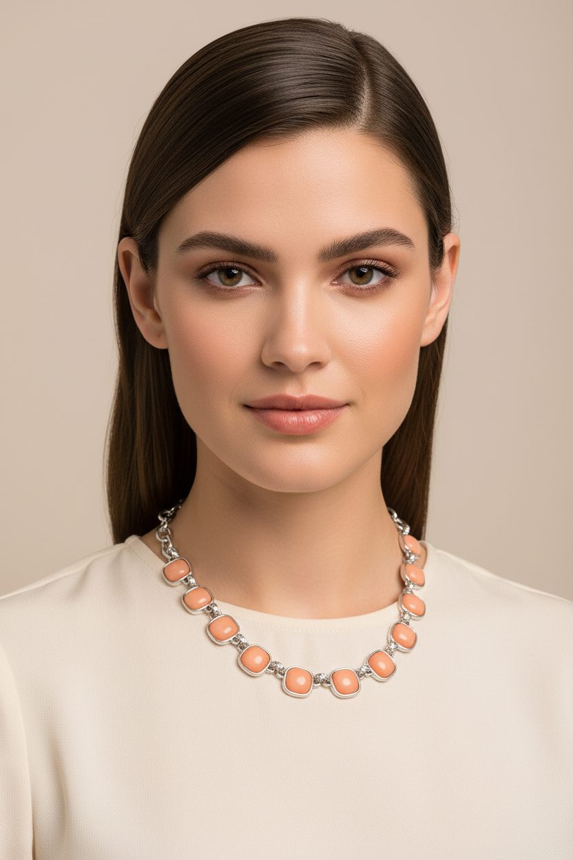 Peach Silver Necklace on Millennial Model