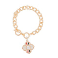 Red & Green Striped Rhinestone Flower Charm Toggle Bracelet