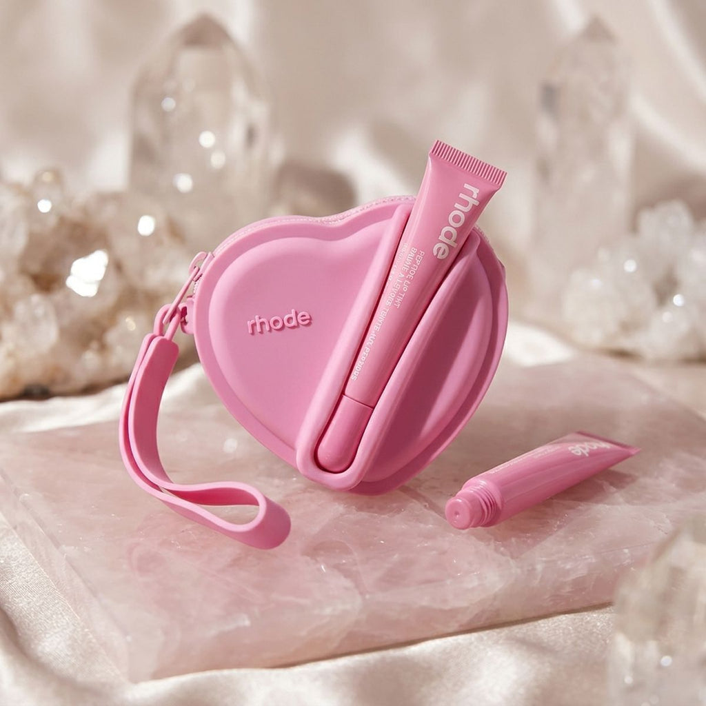 Pink Heart Silicone Pouch & Peptide Lip Tint Set