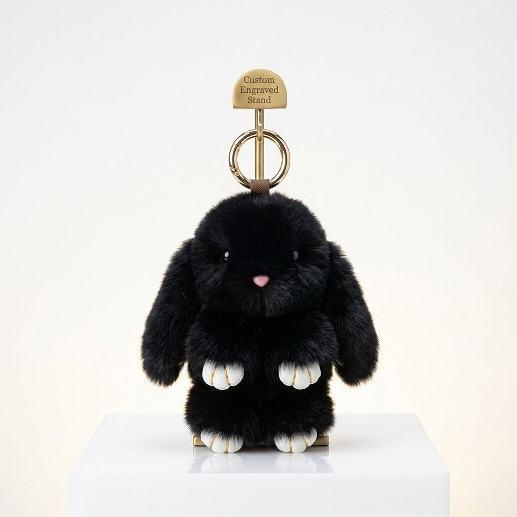 Fluffy Black Plush Bunny Keychain Bag Charm