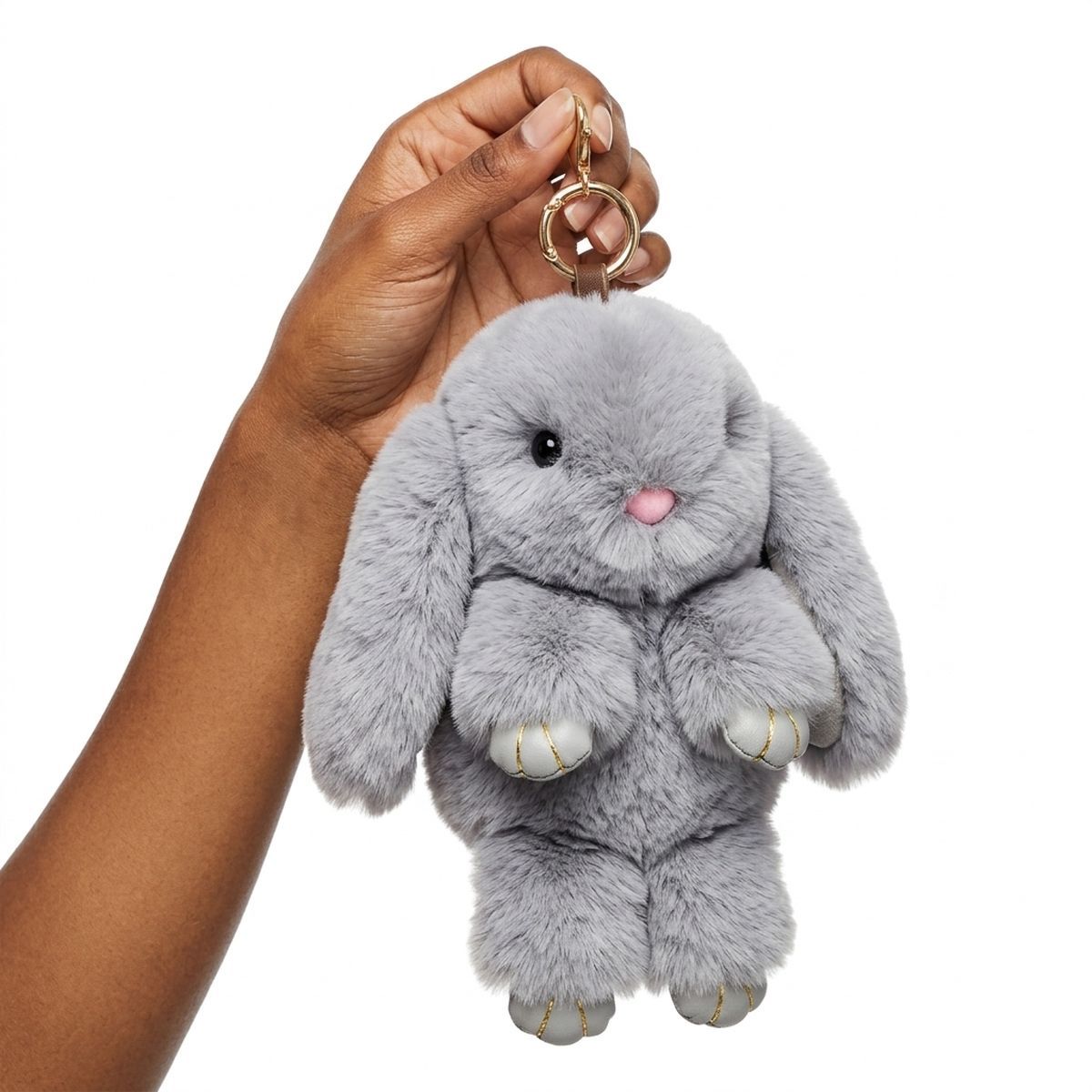 Fluffy Grey Plush Bunny Keychain | Faux Fur Bag Charm