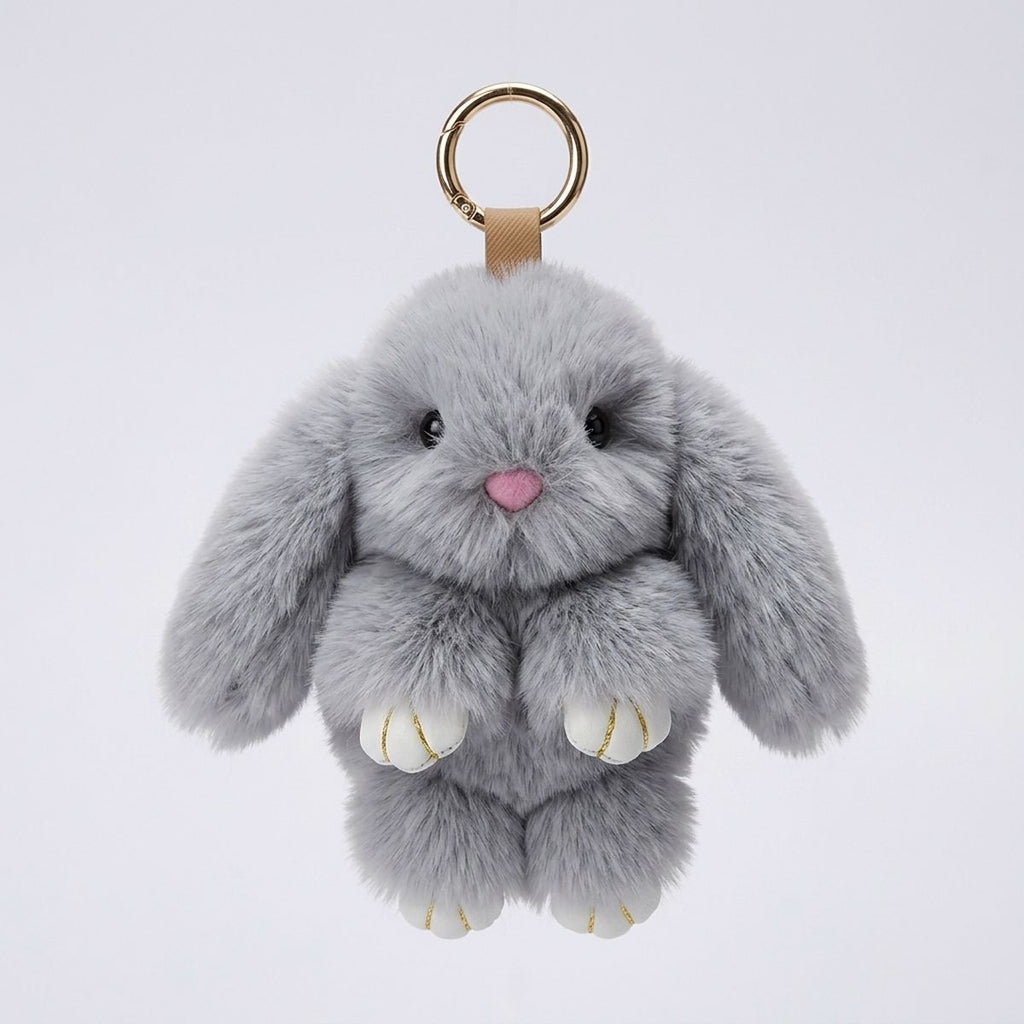 Fluffy Grey Plush Bunny Keychain | Faux Fur Bag Charm
