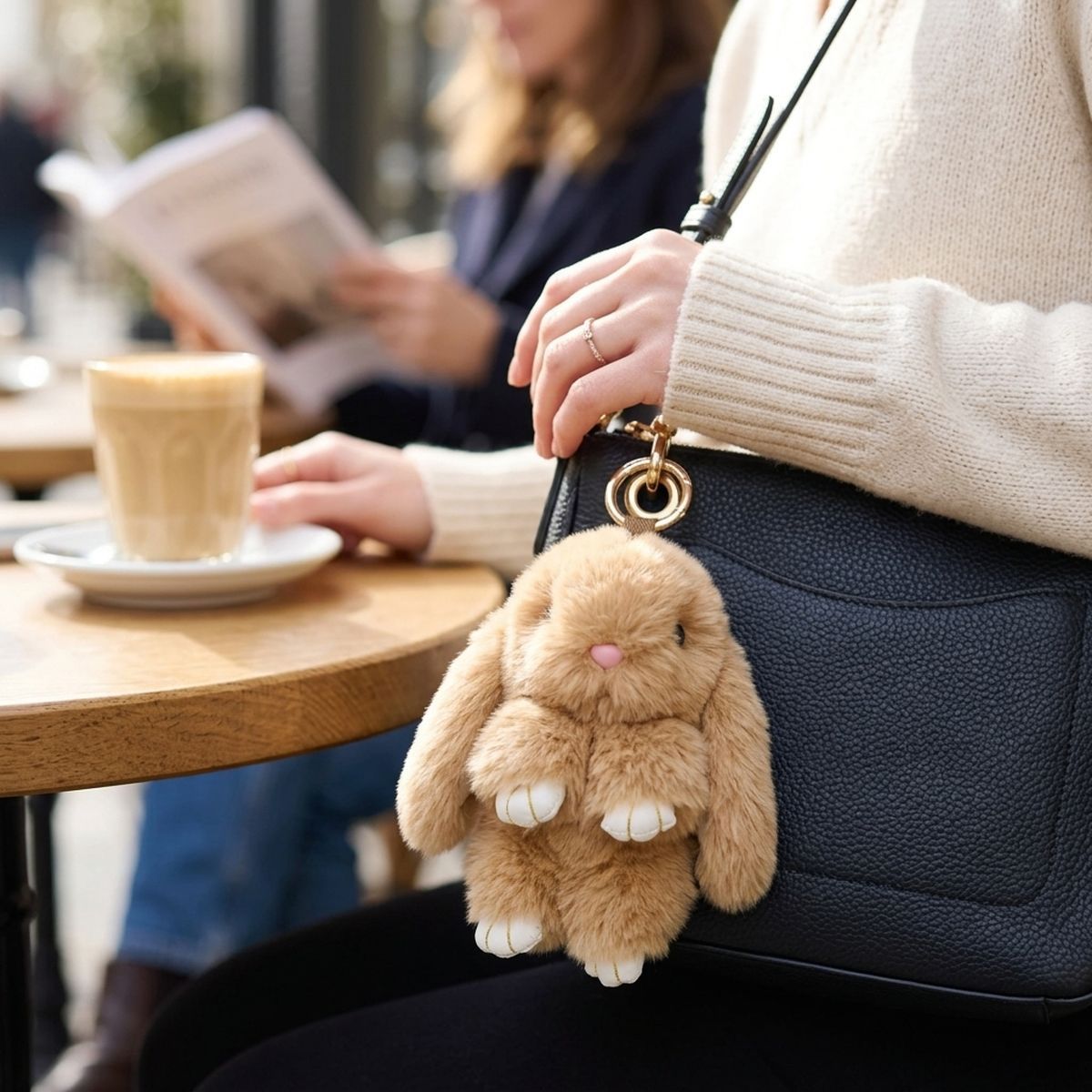 Fluffy Light Brown Plush Bunny Keychain | Faux Fur Bag Charm