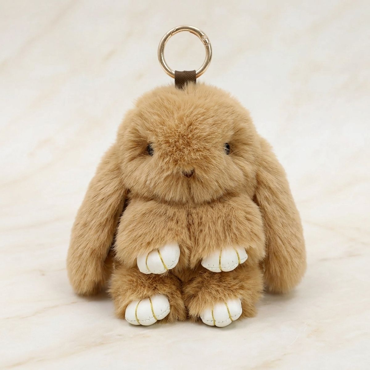 Fluffy Light Brown Plush Bunny Keychain | Faux Fur Bag Charm