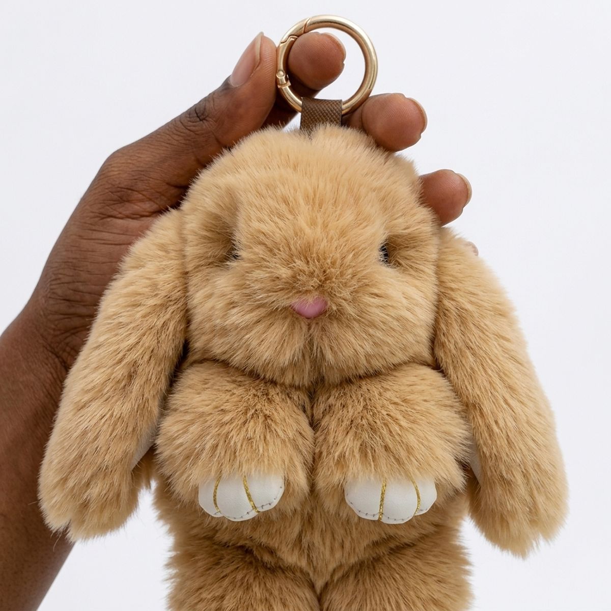 Fluffy Light Brown Plush Bunny Keychain | Faux Fur Bag Charm