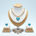 Turquoise Heart Pendant Gold Oval Chain Necklace