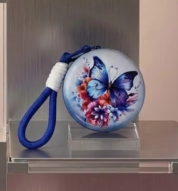 Butterfly Compact Mirror Keychain with Dual Mirrors and 3-in-1 Hardware