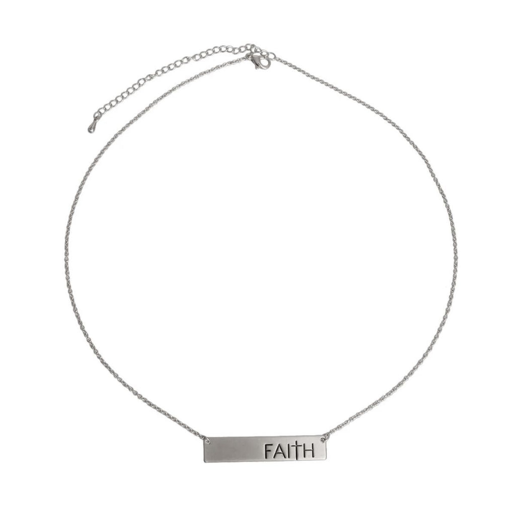 Silver Faith Cross Bar Pendant Necklace | Rhodium-Plated