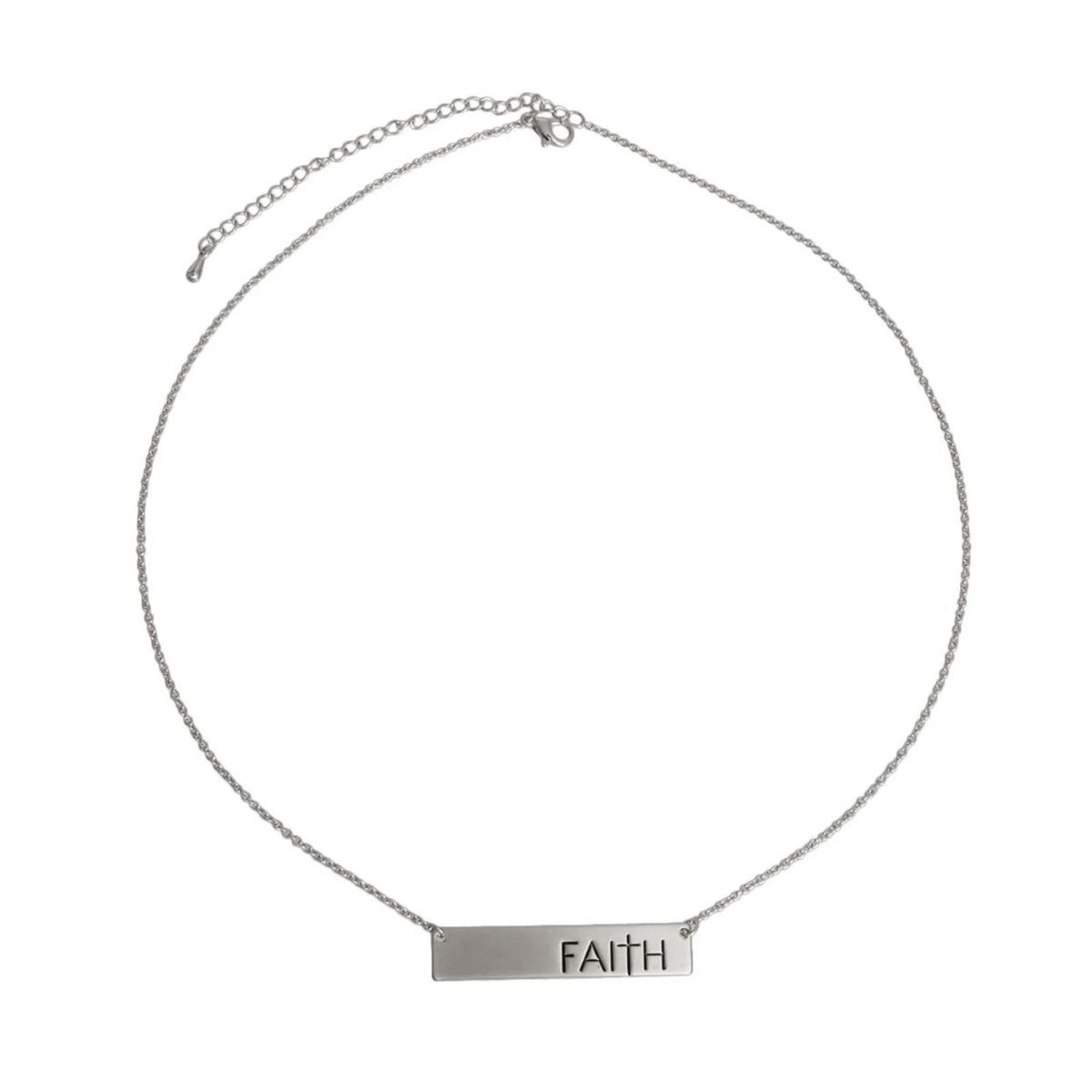 Silver Faith Cross Bar Pendant Necklace | Rhodium-Plated