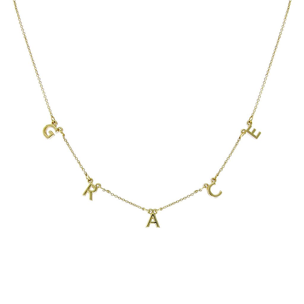 Gold GRACE Station Necklace | Dainty Word Pendant
