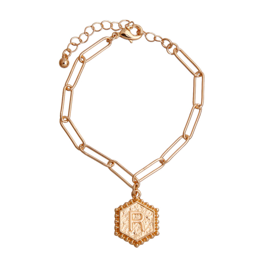R Hexagon Initial Charm Bracelet