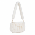 White Faux Fur Pearl Shoulder Bag - White Background